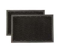 Nicola Spring Heavy Duty Door Mats - 60 x 40cm - Black Waves - Pack of 2 - Decorative Indoor Front Door Floor Mat Entry Dirt Trapper Rug Outdoor Boot Scraper Non Slip Backing Doormat