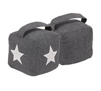 Nicola Spring Home Interior Doorstops - 16 x 16cm - Star/Plain - 2pc Set - Decorative Herringbone Patterned Floor Mounted Door Stop Fabric Doorstoppers with Handle for Home, Office