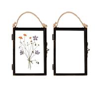 Nicola Spring Metal Hanging Photo Frames 4x6 Inch (10.5 x 16cm) - Set of 2 Black Vintage Glass Picture Frames with Rope for Wall Display - Rustic Industrial Home Décor for Photos & Art
