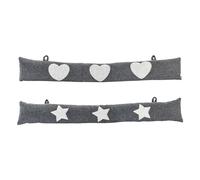 Nicola Spring Mismatched Herringbone Draught Excluder Set - 78.5cm - Star/Heart - Pack of 2 in Grey Nicola Spring Grey