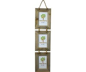 Nicola Spring Natural Rustic Wooden Multi 3 Hanging Photo Frame 4 x 6 Inch | Natural Driftwood Construction, Holds 3 Photographs, Hanging Rope, Three-Frame Layout, Wall-Mounted Display