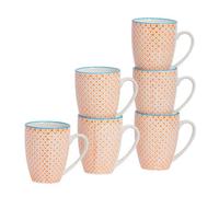 Nicola Spring Nicola Spring Hand-Printed Mug - 360Ml - Orange - Pack Of 6