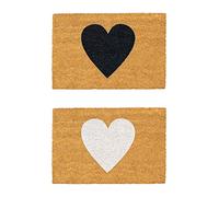 Nicola Spring Non-Slip Coir Door Mats - 40 x 60cm - White & Black Hearts - Set of 2 Welcome Doormats