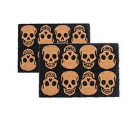 Nicola Spring Non-Slip Halloween Theme Door Mats Pack of 2 - Natural Coir, Indoor Outdoor - 60cm - Skulls