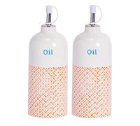 Nicola Spring Olive Oil Bottles - 500ml - Pack of 2 - Dishwasher Safe Porcelain Kitchen Hand Printed Orange Olive Oil Dispenser Cruet with Chrome Pourer Spout for Kitchens, Restaurants, Dining