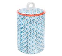 Nicola Spring Patterned Kitchen Canister - 1 Litre - Blue Porcelain Hand Printed Kitchen Storage Jar Airtight Biscuit Barrel for Biscuits, Oats, Tea, Coffee