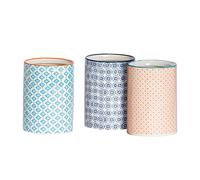Nicola Spring Patterned Kitchen Canisters - 1 Litre - 3 Colours Stoneware Hand Printed Kitchen Storage Jar Airtight Biscuit Barrel for Biscuits, Oats, Tea, Coffee