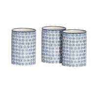 Nicola Spring Patterned Kitchen Canisters - 1 Litre - Pack of 3 - Navy Stoneware Hand Printed Kitchen Storage Jar Airtight Biscuit Barrel for Biscuits, Oats, Tea, Coffee