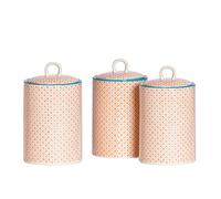Nicola Spring Patterned Kitchen Canisters - 1 Litre - Pack of 3 - Orange Porcelain Hand Printed Kitchen Storage Jar Airtight Biscuit Barrel for Biscuits, Oats, Tea, Coffee