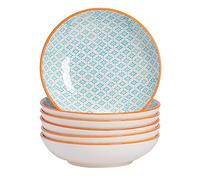 Nicola Spring Patterned Pasta Bowls - Blue - Pack of 6 - Porcelain Flower Print Design Rice Serving Bowls for Cereal, Fruit, Dessert, Salad, Noodles, Snacks