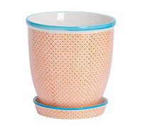 Nicola Spring Patterned Plant Pot with Saucer - Orange - 20.5cm Porcelain Indoor Ceramic Planter with Drainage Holes Outdoor Garden Flower Pots for House & Garden Flowers