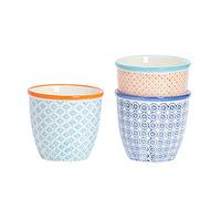 Nicola Spring Patterned Plant Pots - Assorted - 3 Pack - 14cm Stoneware Indoor Stoneware Planter Outdoor Garden Flower Pots for House & Garden Flowers