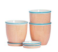 Nicola Spring Patterned Plant Pots with Saucers - Orange - 3 Pack - 20.5cm Stoneware Plant Pots Indoor Stoneware Planter with Tray Outdoor Garden Flower Planter
