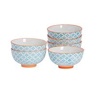 Nicola Spring Patterned Rice Bowls - Blue - 11.5cm - Pack of 6 - Stoneware Flower Print Design Serving Bowls for Rice, Noodles, Pasta, Cereal, Fruit, Snacks, Salads, Desserts & Everyday Dining