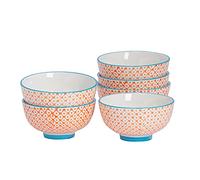 Nicola Spring Patterned Rice Bowls - Orange - 11.5cm - Pack of 6 - Stoneware Flower Print Design Serving Bowls for Rice, Noodles, Pasta, Cereal, Fruit, Snacks, Salads, Desserts & Everyday Dining