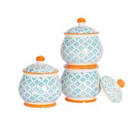 Nicola Spring Patterned Sugar Bowls with Lid - Blue - 3x Kitchen Storage Jar Sugar Pot Nicola Spring Blue