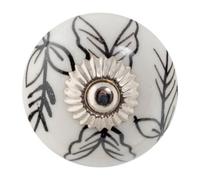 Nicola Spring Round Ceramic Cabinet Knob - Black Leaves