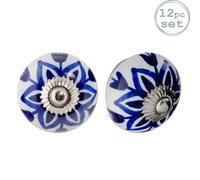 Nicola Spring Round Ceramic Cabinet Knobs Flower - Pack of 12 in Navy | Size: 1000mm x 500mm Nicola Spring Navy 1000mm x 500mm