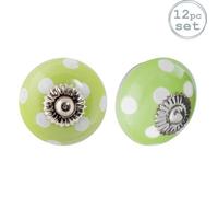 Nicola Spring Round Ceramic Cabinet Knobs - Green Spot - Pack Of 12