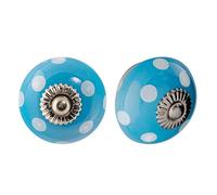 Nicola Spring Round Ceramic Cabinet Knobs - Light Blue Spot - Pack of 12 | Decorative Cabinet Knob for Cupboards, Drawers, Wardrobes, Dressers, Kitchen Cabinets, Bathroom Furniture & Home Storage