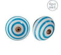 Nicola Spring Round Ceramic Cabinet Knobs - Light Blue Stripe - Pack Of 6