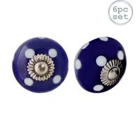 Nicola Spring Round Ceramic Cabinet Knobs - Navy & Blue Spot - Pack Of 6