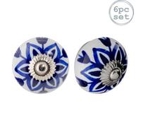 Nicola Spring Round Ceramic Cabinet Knobs - Navy Flower - Pack Of 6