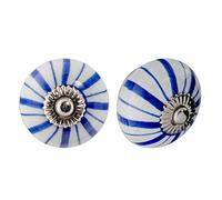 Nicola Spring Round Ceramic Cabinet Knobs - Navy Lines - Pack of 12 | Decorative Cabinet Knob for Cupboards, Drawers, Wardrobes, Dressers, Kitchen Cabinets, Bathroom Furniture & Home Storage