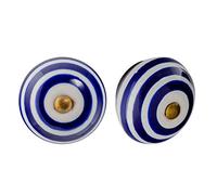 Nicola Spring Round Ceramic Cabinet Knobs - Navy Stripe - Pack of 12 | Decorative Cabinet Knob for Cupboards, Drawers, Wardrobes, Dressers, Kitchen Cabinets, Bathroom Furniture & Home Storage