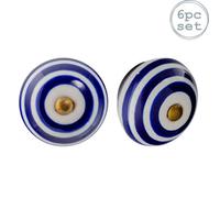 Nicola Spring Round Ceramic Cabinet Knobs - Navy Stripe - Pack Of 6