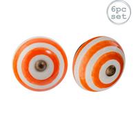 Nicola Spring Round Ceramic Cabinet Knobs - Orange Stripe - Pack Of 6