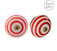 Nicola Spring Round Ceramic Cabinet Knobs - Red Stripe - Pack Of 6