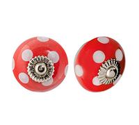 Nicola Spring Round Ceramic Cabinet Knobs - Red & White Spot - Pack of 12 | Decorative Cabinet Knob for Cupboards, Drawers, Wardrobes, Dressers, Kitchen Cabinets, Bathroom Furniture & Home Storage