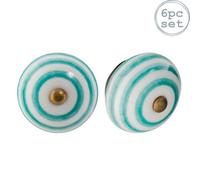 Nicola Spring Round Ceramic Cabinet Knobs - Turquoise Stripe - Pack Of 6