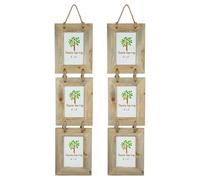 Nicola Spring Rustic Wooden Hanging 3 Photo Frames 4 x 6 Inch - Pack of 2 | Natural Driftwood Construction, Three-Frame Layout, Rustic Shabby Chic Design, Hanging Rope, Wall-Mounted Display