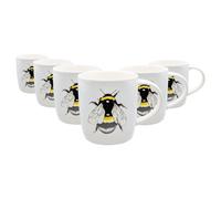 Nicola Spring Simply Home Stoneware Mugs - 350ml - Single Bee - Pack of 6 in White Nicola Spring White