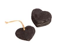 Nicola Spring Slate Hanging Tags - Natural Rustic Kitchen Home Office Hanging Decoration Display Tag Labels Heart Design Set Of 6