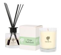 Nicola Spring Soy Wax Scented Candle & Diffuser Set - 160g - Sage Retreat - 2pc Small Single Wick Birthday Christmas Mothers Day Valentine Aromatherapy Gift Gifts | 28 Hour Burn Time