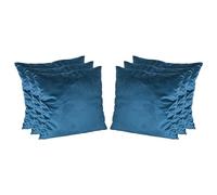 Nicola Spring Square Velvet Cushion - Blue - Pack of 6-55cm x 55cm - Soft Filled Decorative Throw Pillow Scatter Cushion with Pillowcase Cover & Inserts for Bed, Sofa Chairs
