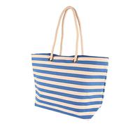 Nicola Spring Striped Canvas Tote Beach Bag - Deep Ocean - 55 x 36cm - Large Reusable Casual Travel Shoulder Shopping Bag Grocery Carry Cloth Bag