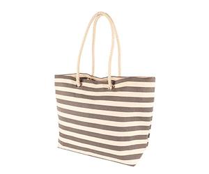 Nicola Spring Striped Canvas Tote Beach Bag - Pebble - 55 x 36cm - Large Reusable Casual Travel Shoulder Shopping Bag Grocery Carry Cloth Bag