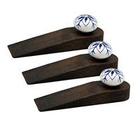 Nicola Spring Traditional Vintage Wooden Door Wedge Stop - Blue Design - Pack Of 3