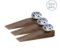 Nicola Spring Traditional Vintage Wooden Door Wedge Stop - Pack of 3 in Navy Nicola Spring Navy