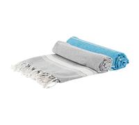 Nicola Spring Turkish Cotton Bath Towels - 170 x 90cm - Grey/Blue - Pack of 2 - Lightweight & Absorbent Large Adults Drying Beach Towel Bathroom Gym Cloth Sauna Hammam Shower Sheet