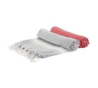 Nicola Spring Turkish Cotton Bath Towels - 170 x 90cm - Grey/Red - Pack of 2 - Lightweight & Absorbent Large Adults Drying Beach Towel Bathroom Gym Cloth Sauna Hammam Shower Sheet