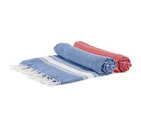 Nicola Spring Turkish Cotton Bath Towels - 170 x 90cm - Navy/Red - Pack of 2 - Lightweight & Absorbent Large Adults Drying Beach Towel Bathroom Gym Cloth Sauna Hammam Shower Sheet