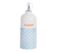Nicola Spring Vinegar Bottle - 500ml - Dishwasher Safe Porcelain Kitchen Hand Printed Blue Vinegar Dispenser Cruet with Chrome Pourer Spout for Kitchens, Restaurants, Dining