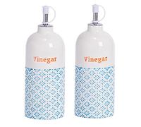 Nicola Spring Vinegar Bottles - 500ml - Pack of 2 - Dishwasher Safe Porcelain Kitchen Hand Printed Blue Vinegar Dispenser Cruet with Chrome Pourer Spout for Kitchens, Restaurants, Dining