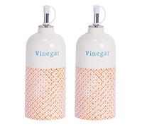 Nicola Spring Vinegar Bottles - 500ml - Pack of 2 - Dishwasher Safe Porcelain Kitchen Hand Printed Orange Vinegar Dispenser Cruet with Chrome Pourer Spout for Kitchens, Restaurants, Dining