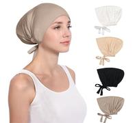 NiCola Women Hijab Undercap 4PCS Under Scarf Hat Adjustable Headscarves Islamic Muslim Cap Bonnet Caps Headwear Hats Chemo Sleep with Tie Back Closure for Solid Color